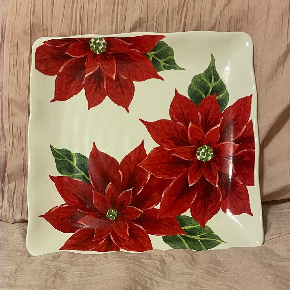 Festive Red Poinsettia Holiday Plate